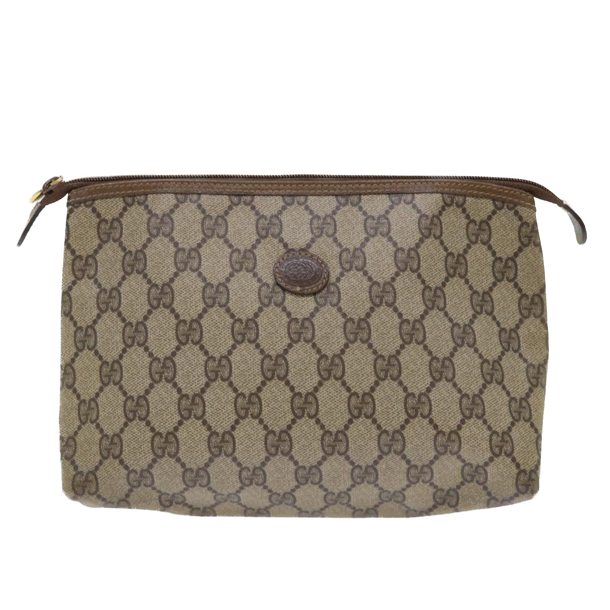 GUCCI GG Canvas Pouch PVC Leather Beige 50547