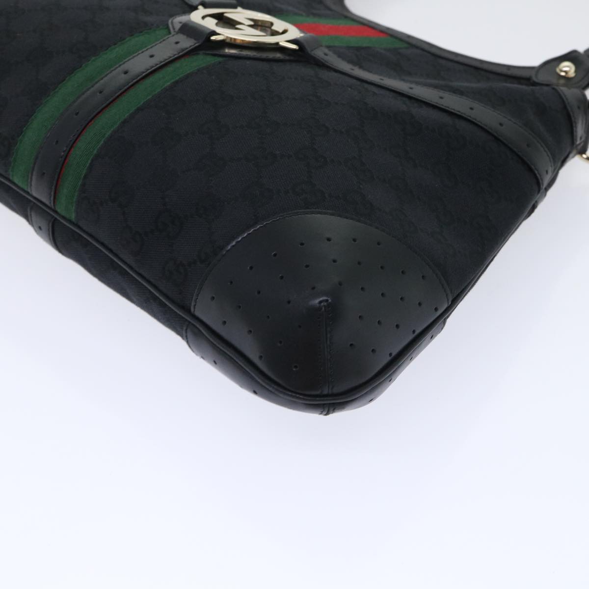 GUCCI GG Canvas Interlocking Web Sherry Line Shoulder Bag Black 50554
