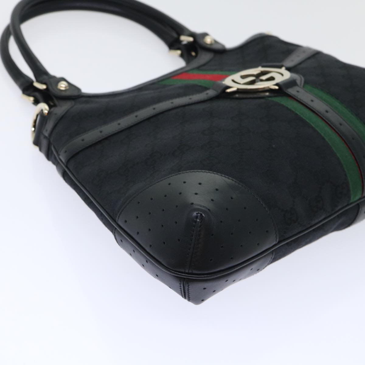 GUCCI GG Canvas Interlocking Web Sherry Line Shoulder Bag Black 50554