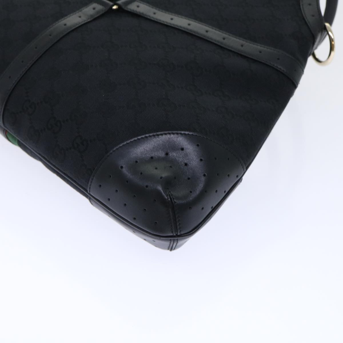 GUCCI GG Canvas Interlocking Web Sherry Line Shoulder Bag Black 50554