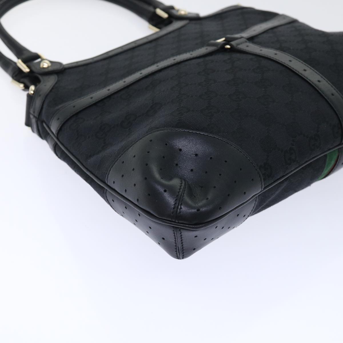 GUCCI GG Canvas Interlocking Web Sherry Line Shoulder Bag Black 50554