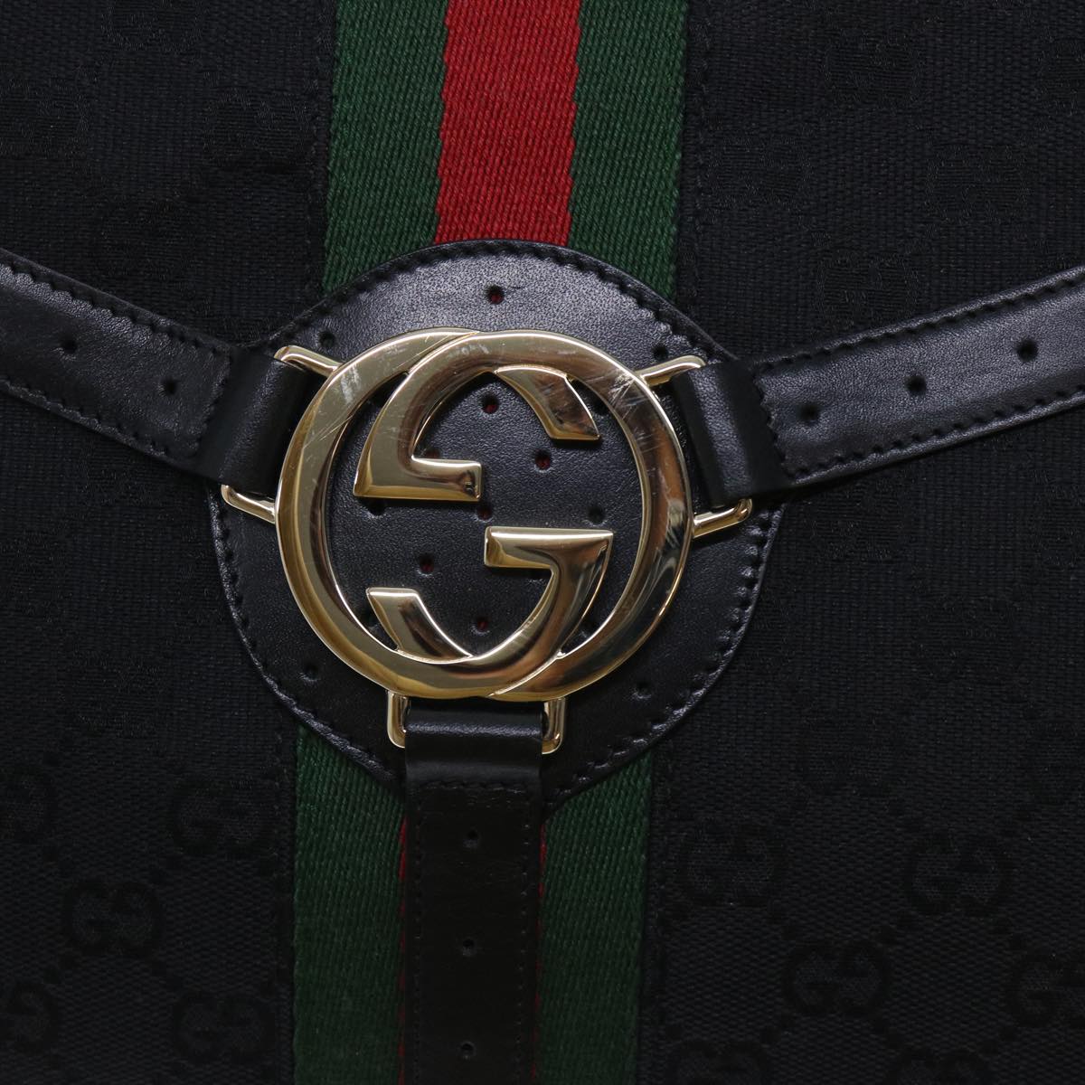 GUCCI GG Canvas Interlocking Web Sherry Line Shoulder Bag Black 50554