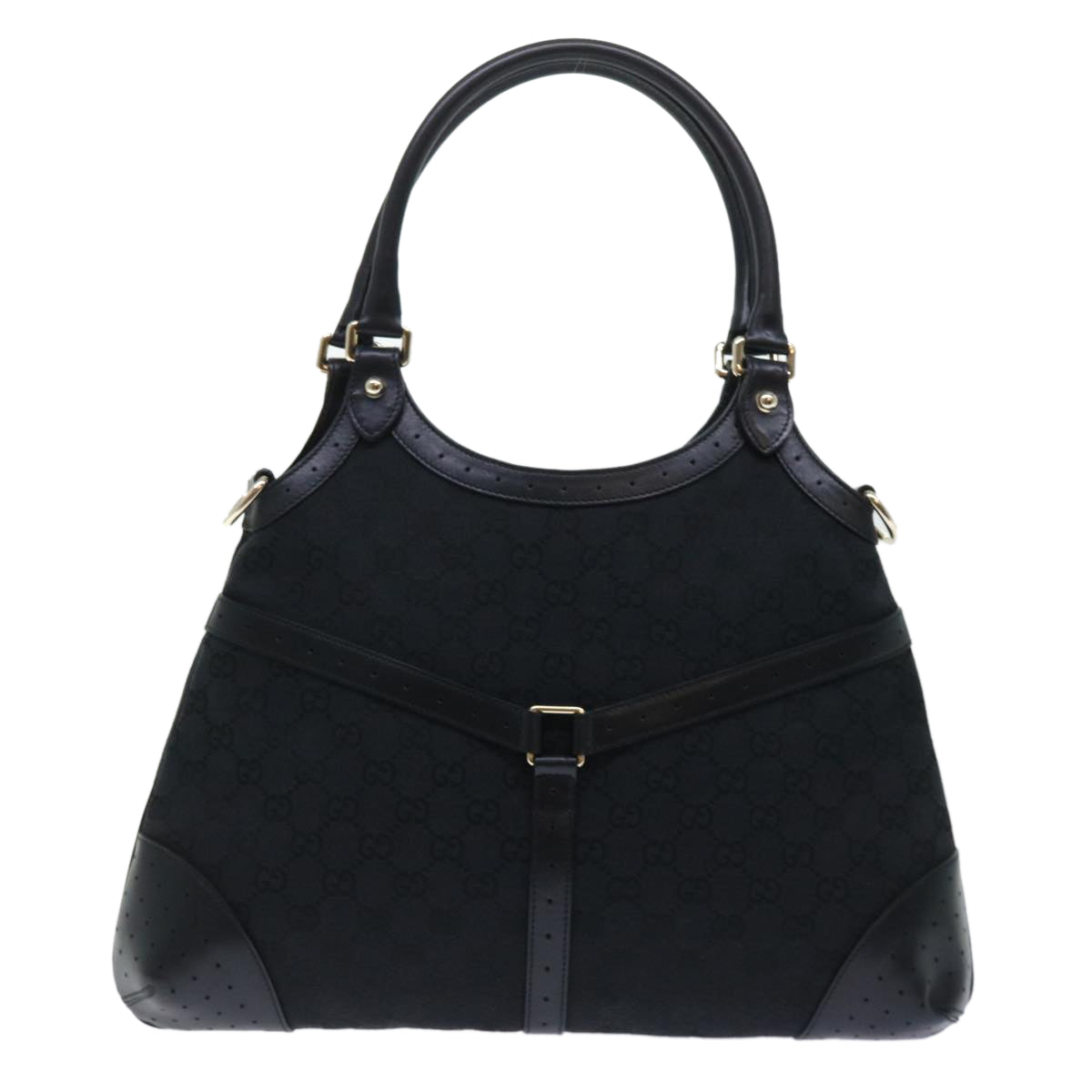 GUCCI GG Canvas Interlocking Web Sherry Line Shoulder Bag Black 50554
