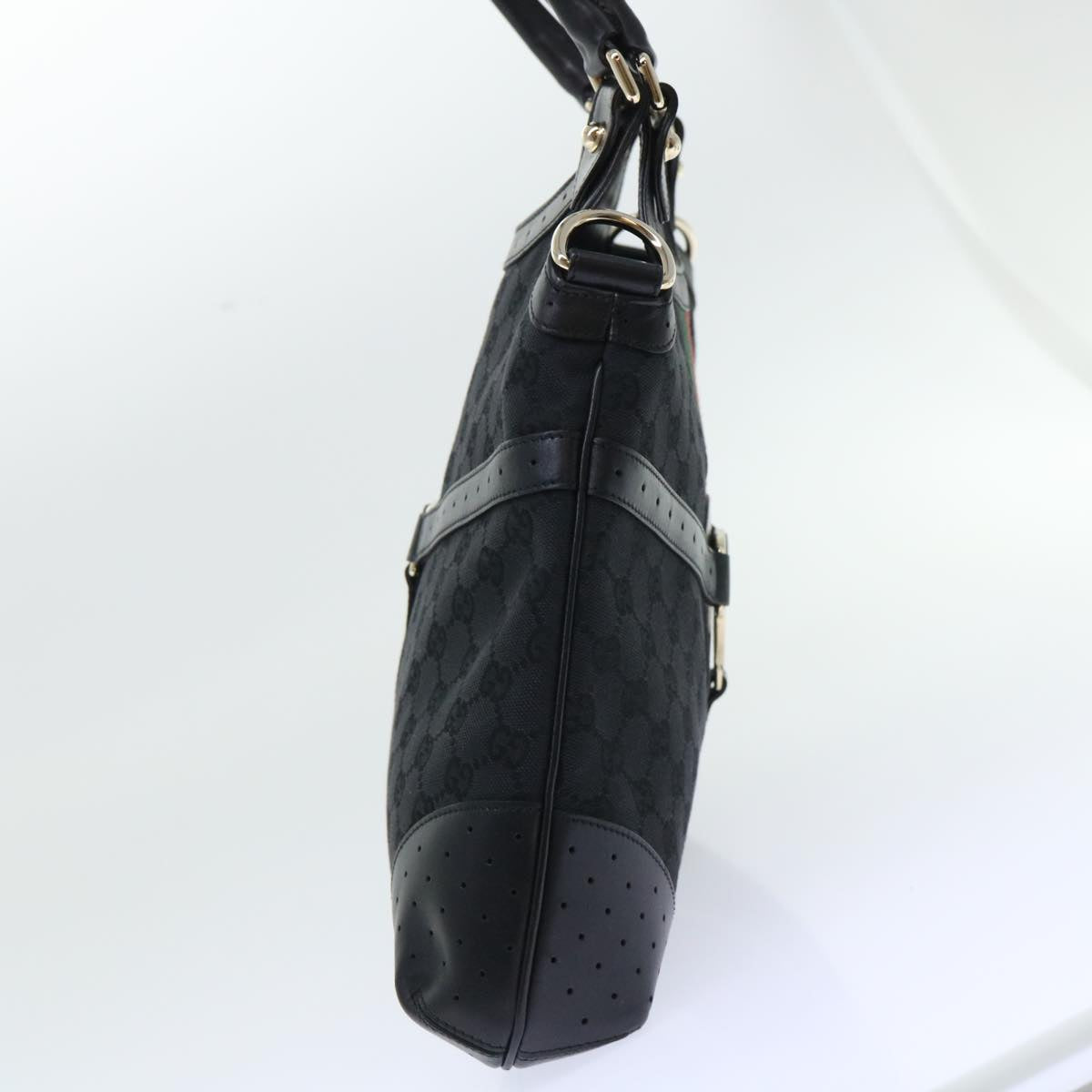 GUCCI GG Canvas Interlocking Web Sherry Line Shoulder Bag Black 50554