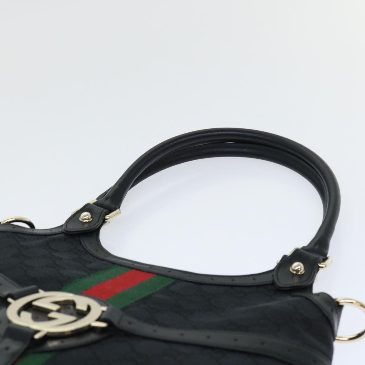 GUCCI GG Canvas Interlocking Web Sherry Line Shoulder Bag Black 50554