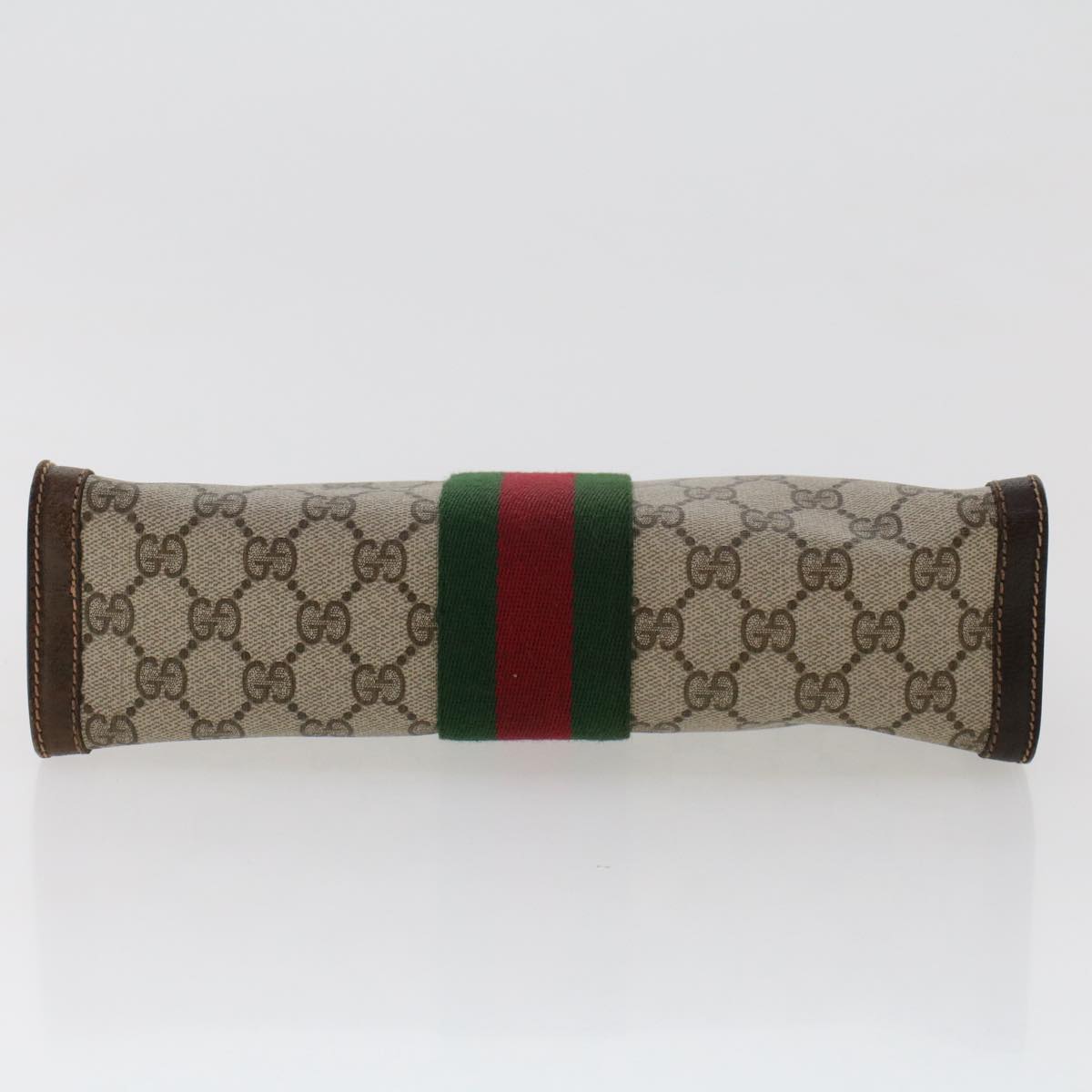 GUCCI GG Canvas Web Sherry Line Clutch Bag PVC Leather Beige Red 50560
