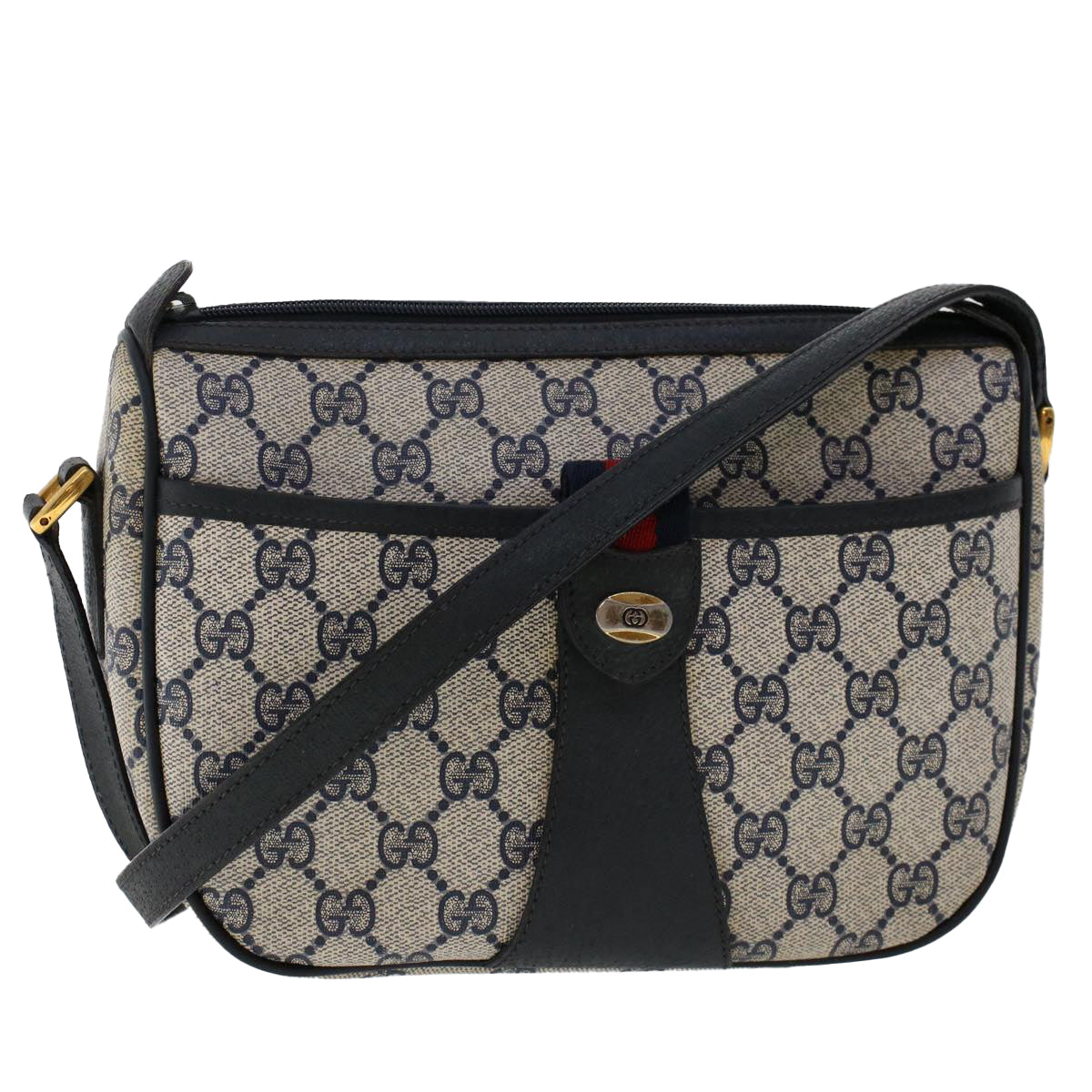 GUCCI GG Canvas Sherry Line Shoulder Bag PVC Leather Navy Red 50566