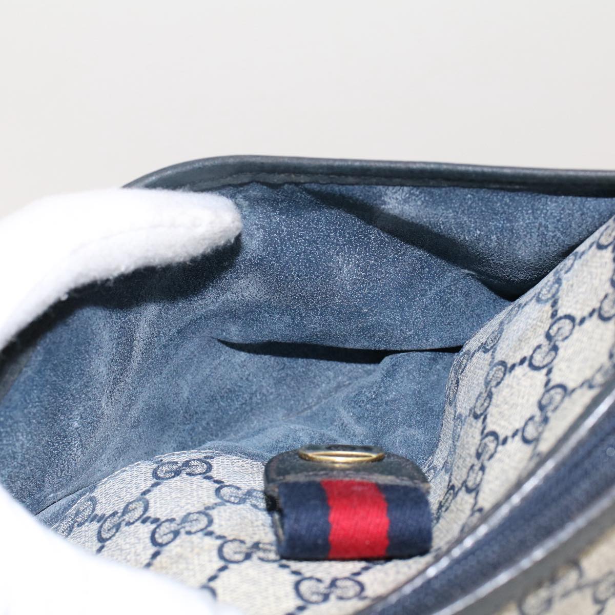 GUCCI GG Canvas Sherry Line Shoulder Bag PVC Leather Navy Red 50566