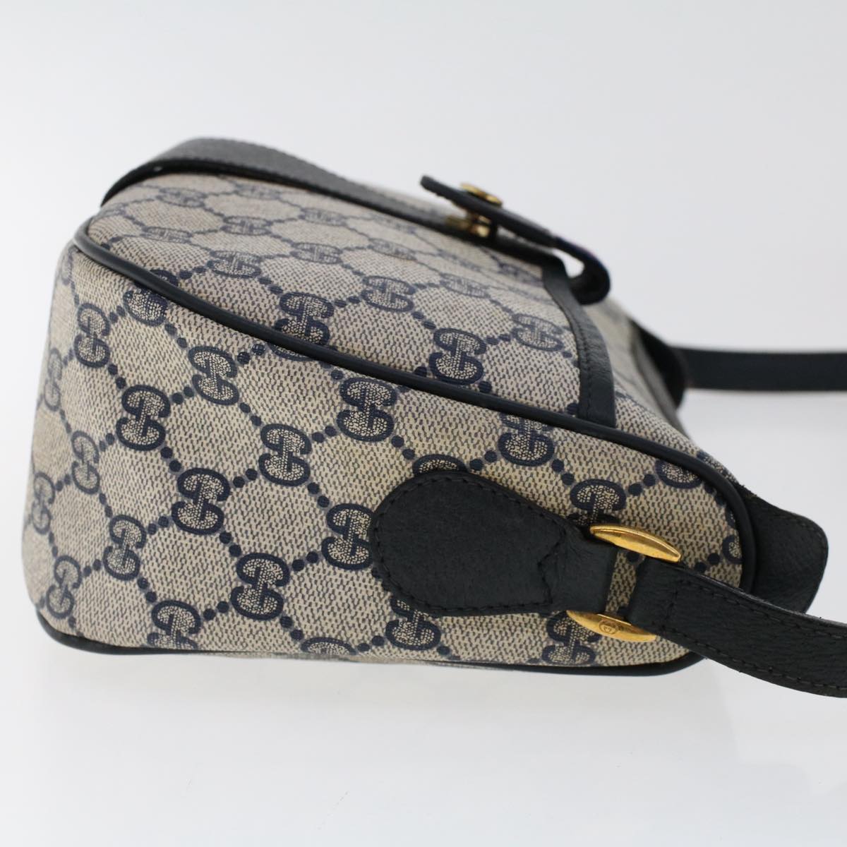GUCCI GG Canvas Sherry Line Shoulder Bag PVC Leather Navy Red 50566