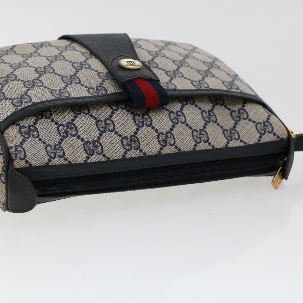 GUCCI GG Canvas Sherry Line Shoulder Bag PVC Leather Navy Red 50566