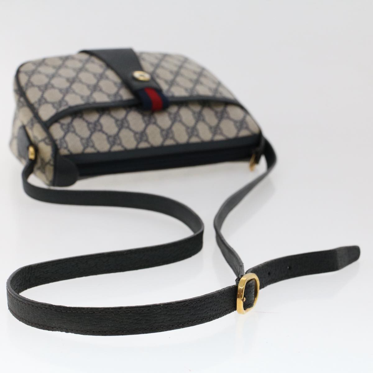GUCCI GG Canvas Sherry Line Shoulder Bag PVC Leather Navy Red 50566