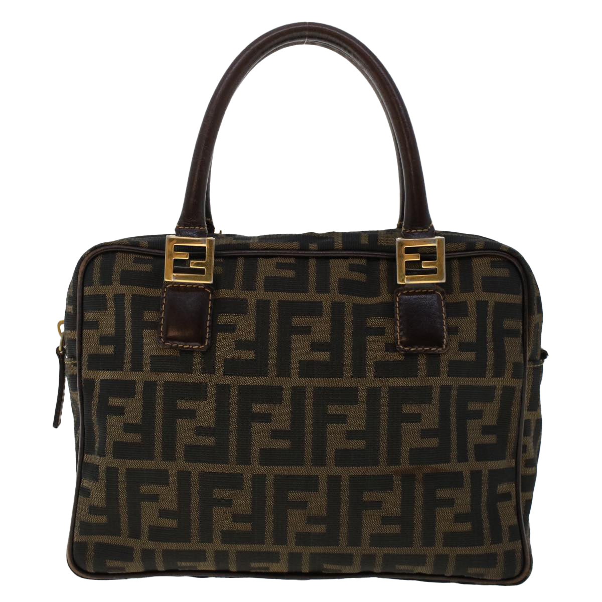 FENDI Zucca Canvas Hand Bag Nylon Brown Black 50568