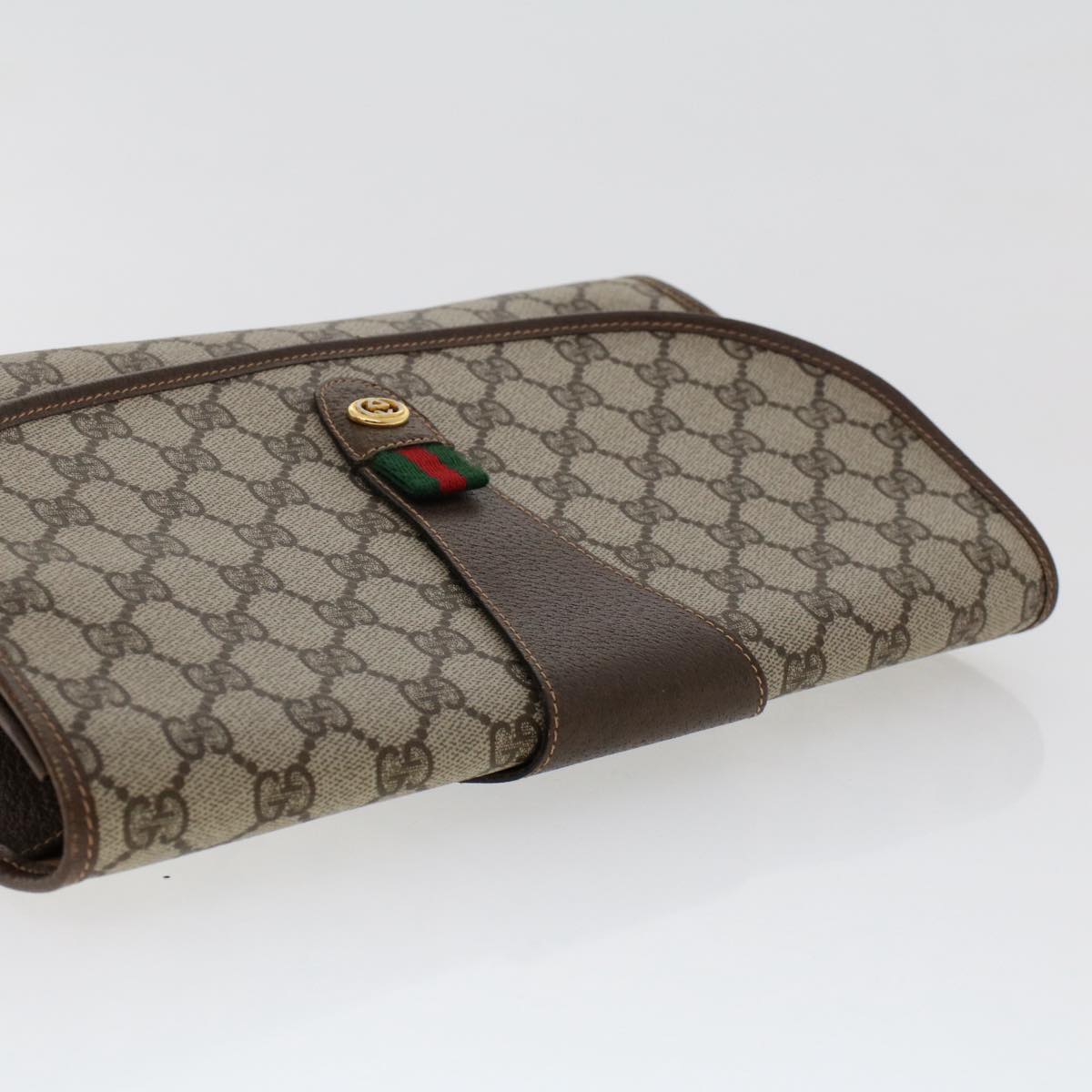 GUCCI GG Canvas Web Sherry Line Clutch Bag PVC Leather Beige Red 50570