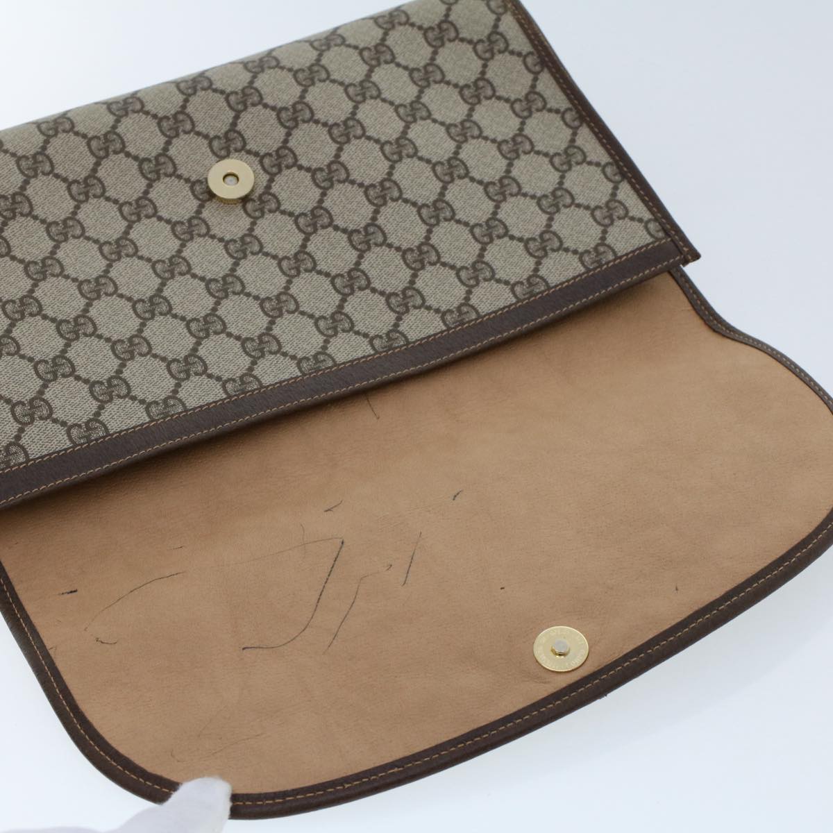 GUCCI GG Canvas Web Sherry Line Clutch Bag PVC Leather Beige Red 50570