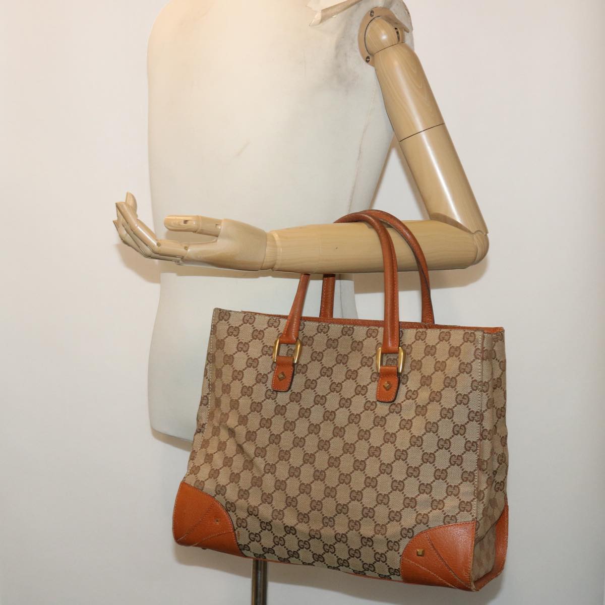 GUCCI GG Canvas Hand Bag Beige Brown 120897 50574