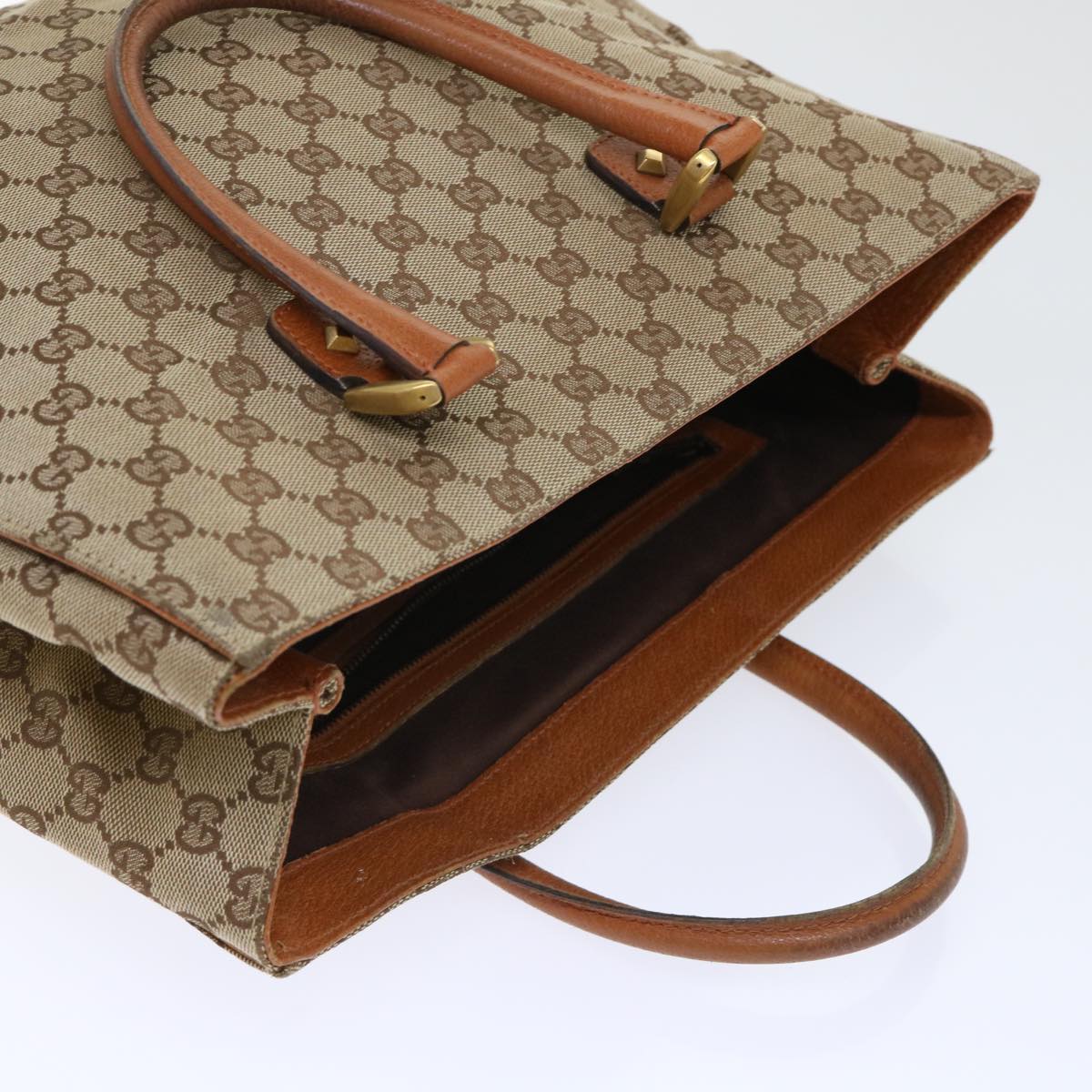 GUCCI GG Canvas Hand Bag Beige Brown 120897 50574