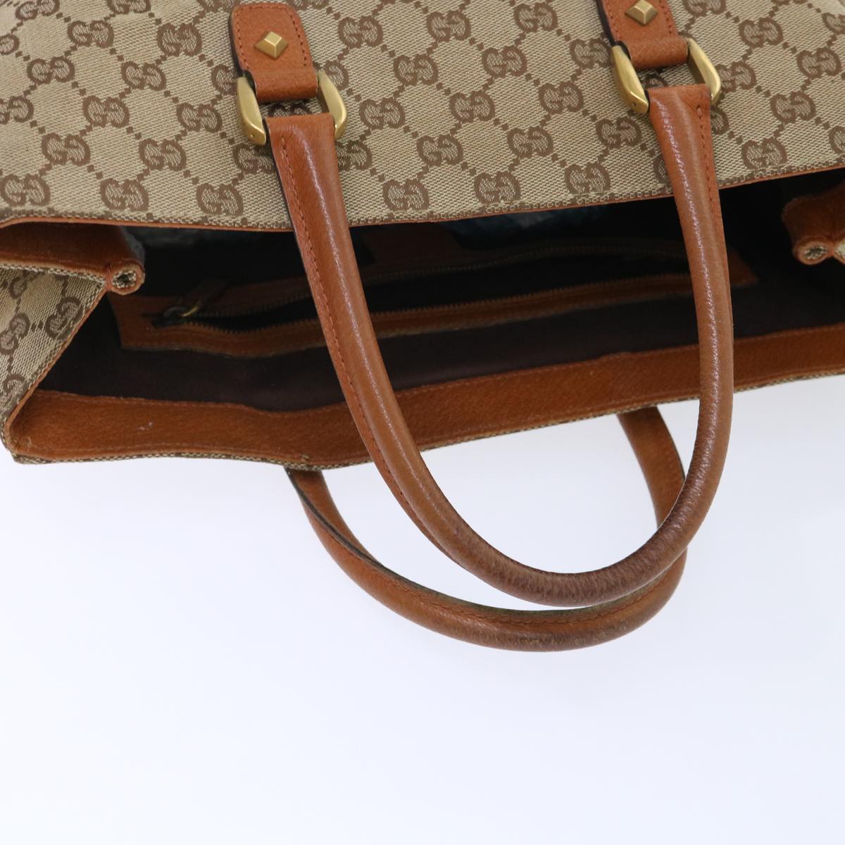 GUCCI GG Canvas Hand Bag Beige Brown 120897 50574