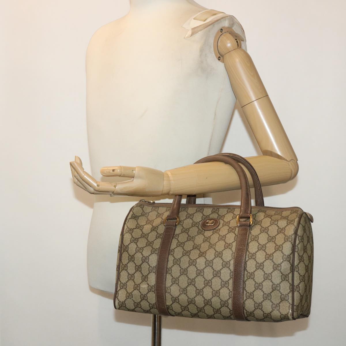 GUCCI GG Canvas Boston Bag PVC Leather Beige 50592