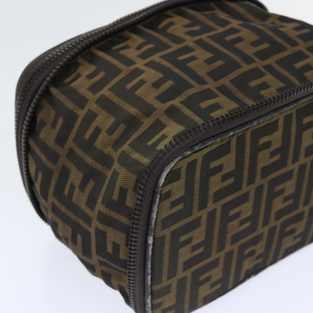 FENDI Zucca Canvas Vanity Cosmetic Pouch Nylon Brown Black 50594