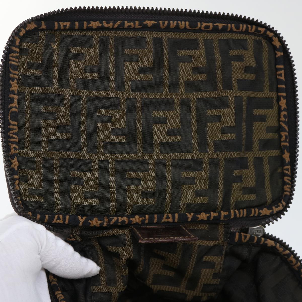 FENDI Zucca Canvas Vanity Cosmetic Pouch Nylon Brown Black 50594