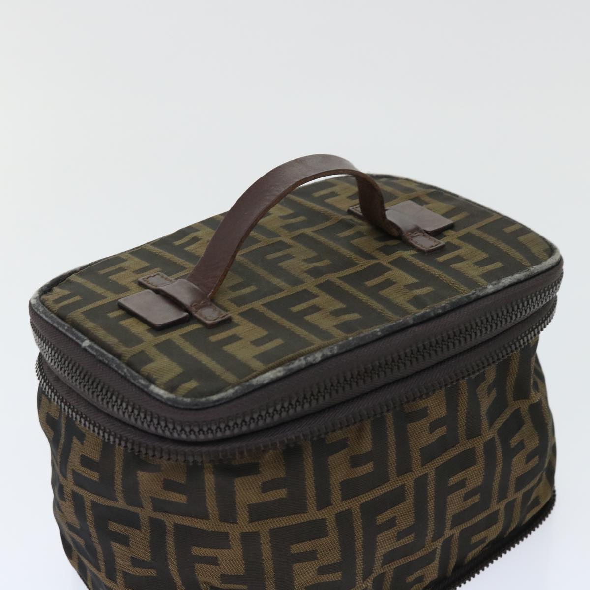 FENDI Zucca Canvas Vanity Cosmetic Pouch Nylon Brown Black 50594