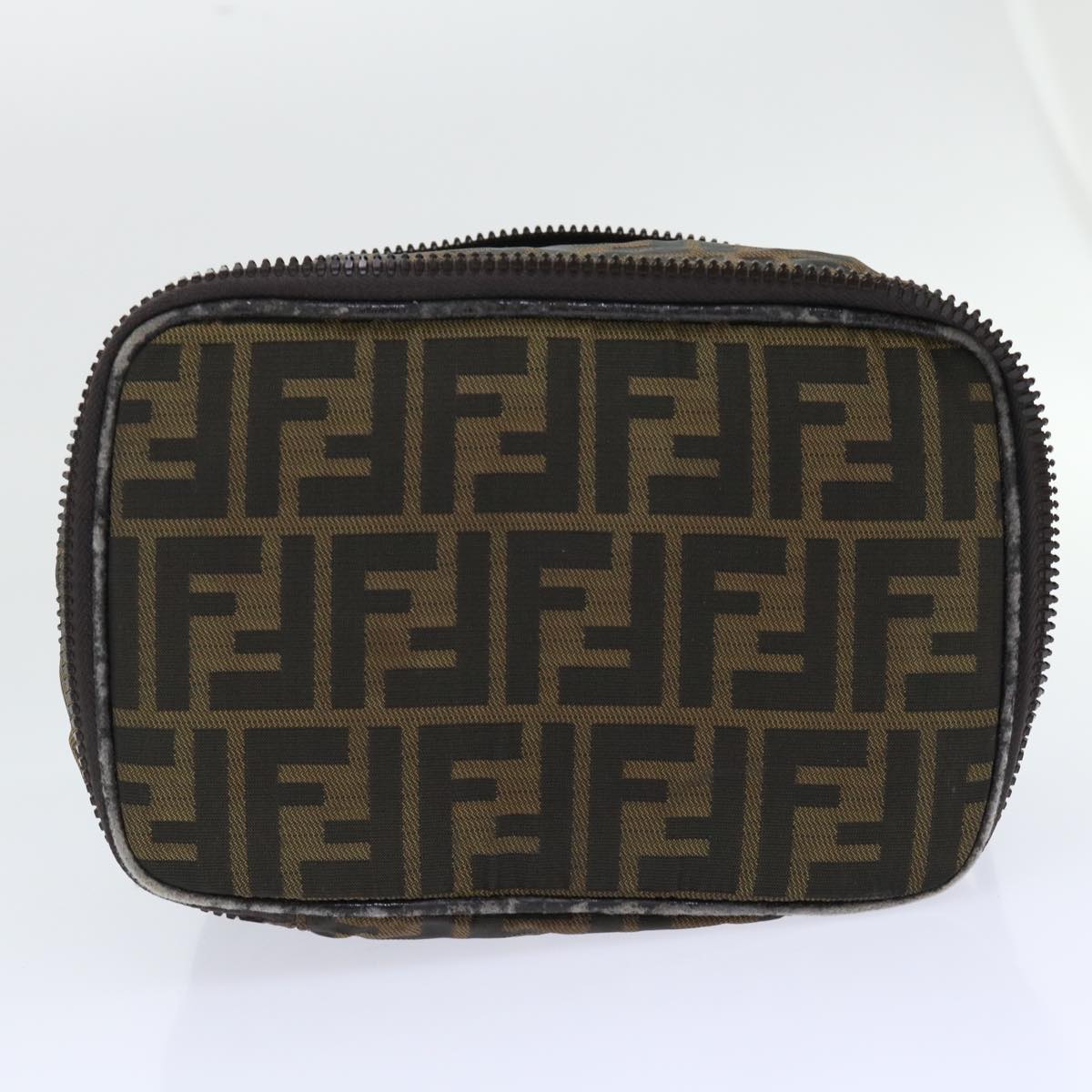 FENDI Zucca Canvas Vanity Cosmetic Pouch Nylon Brown Black 50594