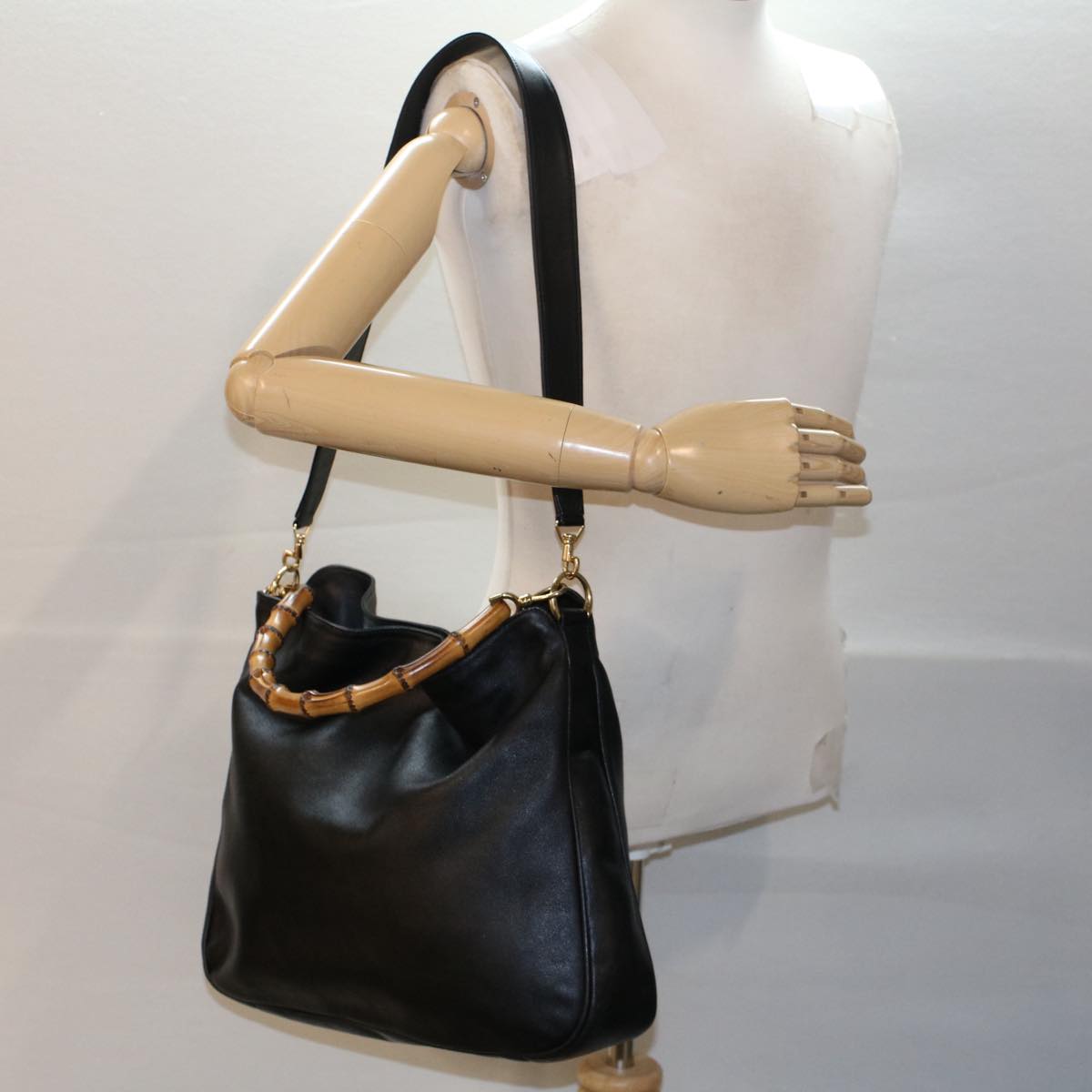 GUCCI Bamboo Shoulder Bag Leather 2way Black 50597