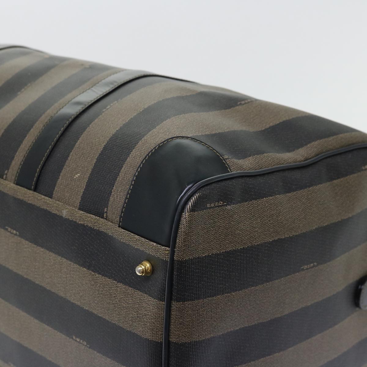 FENDI Pecan Canvas Boston Bag Leather Brown Black 50604