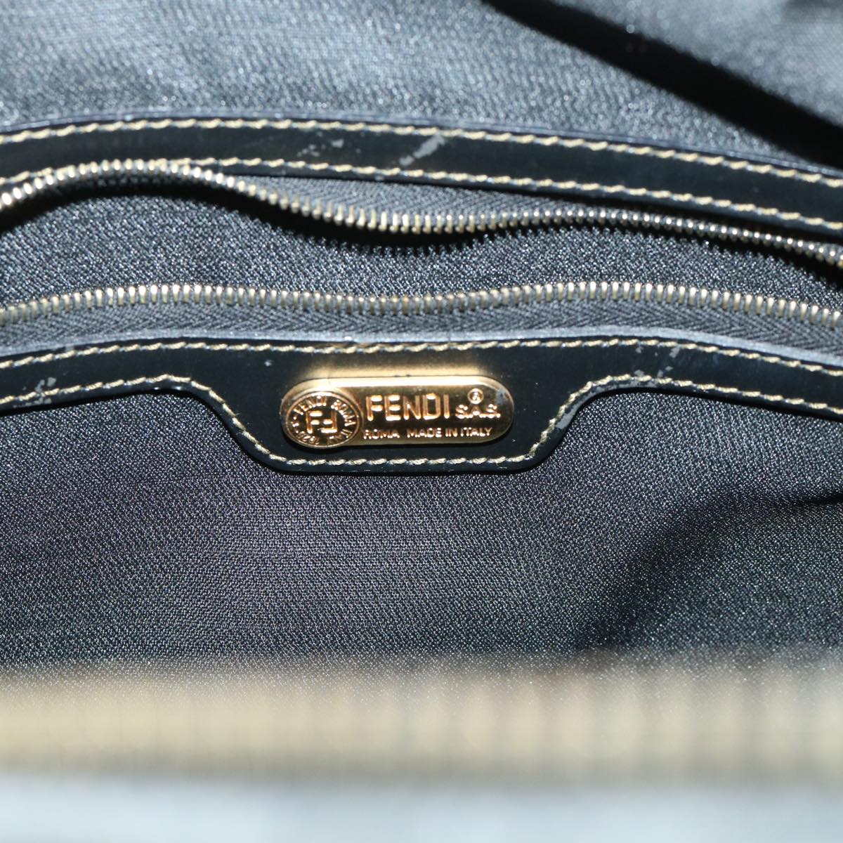 FENDI Pecan Canvas Boston Bag Leather Brown Black 50604