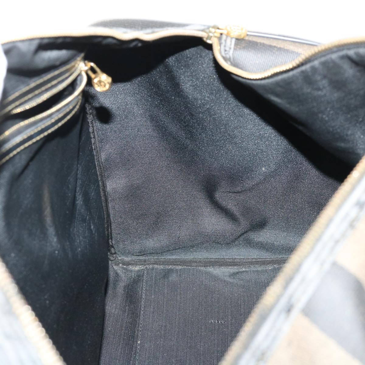 FENDI Pecan Canvas Boston Bag Leather Brown Black 50604