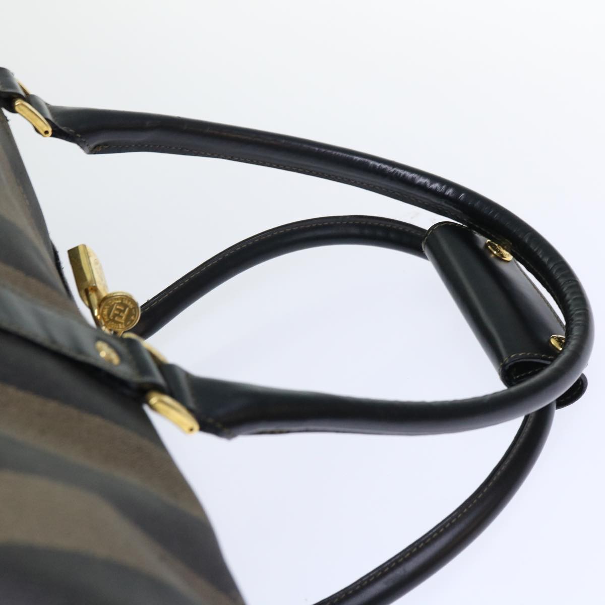 FENDI Pecan Canvas Boston Bag Leather Brown Black 50604