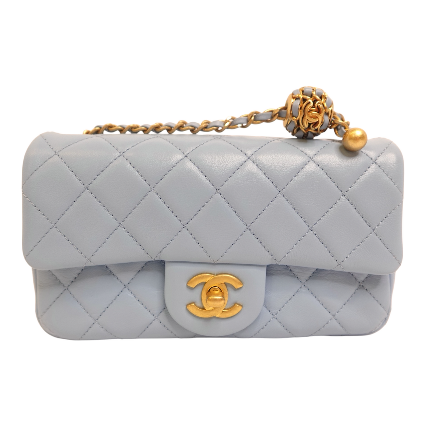 Chanel Blue Lambskin Quilted Mini Pearl Crush Flap Bag