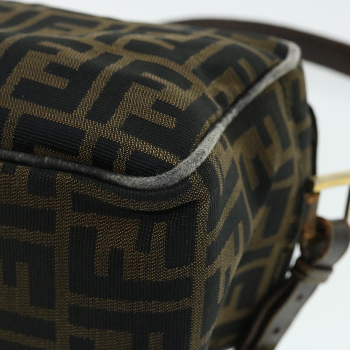 FENDI Zucca Canvas Shoulder Bag Nylon Leather Brown Black 50745