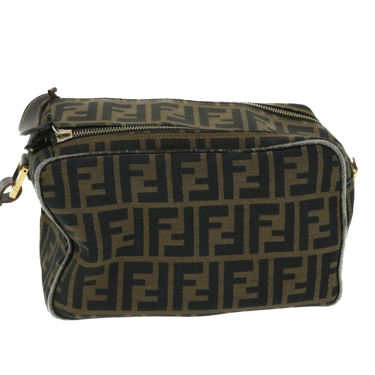 FENDI Zucca Canvas Shoulder Bag Nylon Leather Brown Black 50745