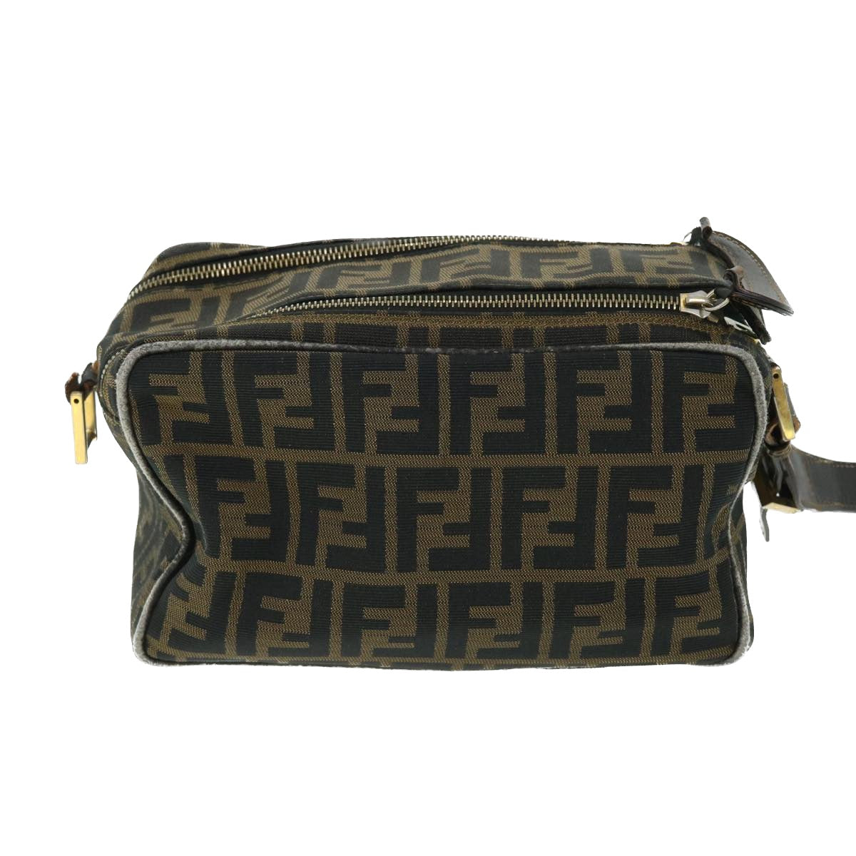 FENDI Zucca Canvas Shoulder Bag Nylon Leather Brown Black 50745