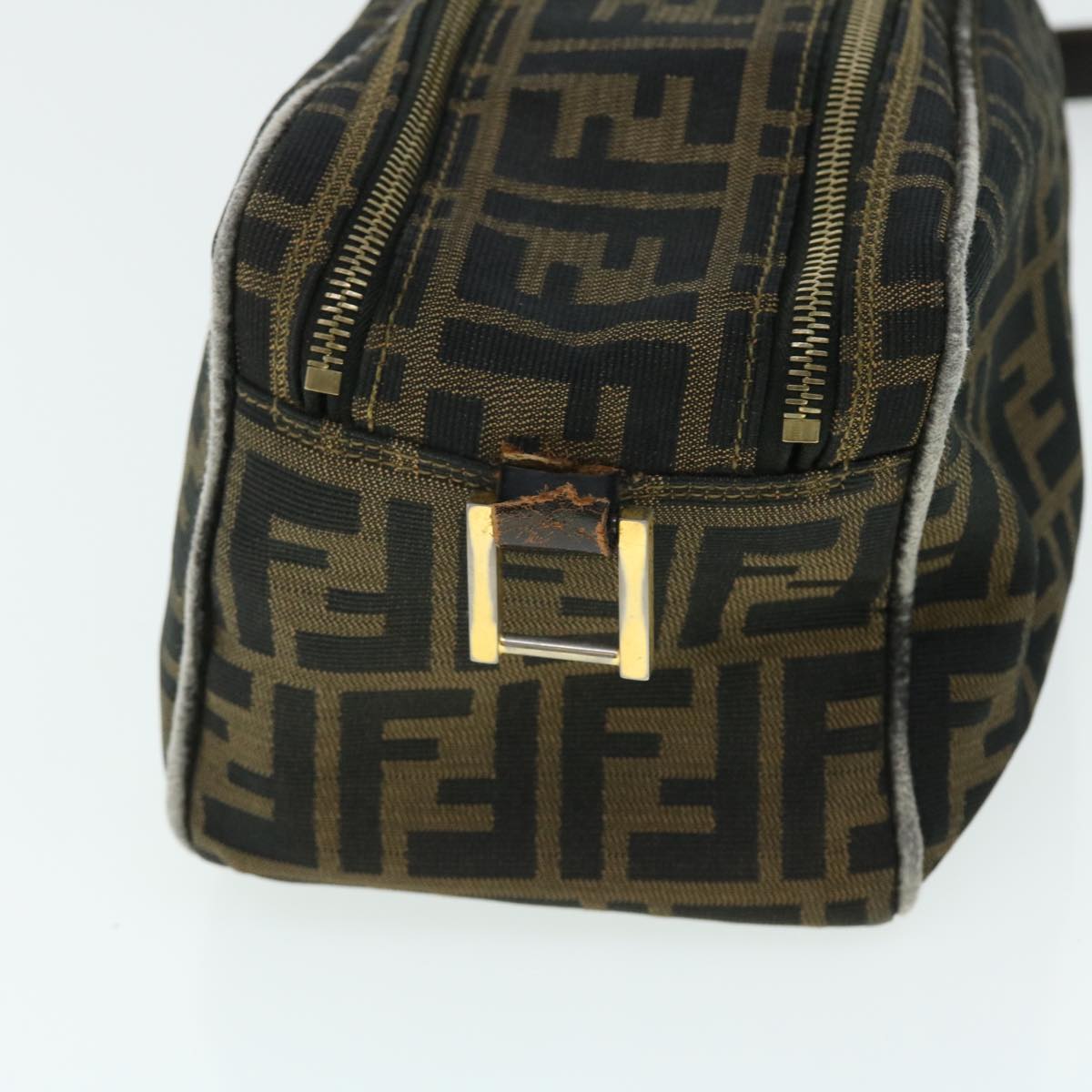 FENDI Zucca Canvas Shoulder Bag Nylon Leather Brown Black 50745