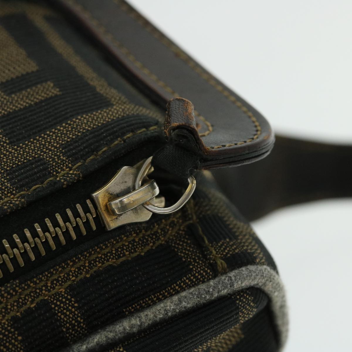 FENDI Zucca Canvas Shoulder Bag Nylon Leather Brown Black 50745