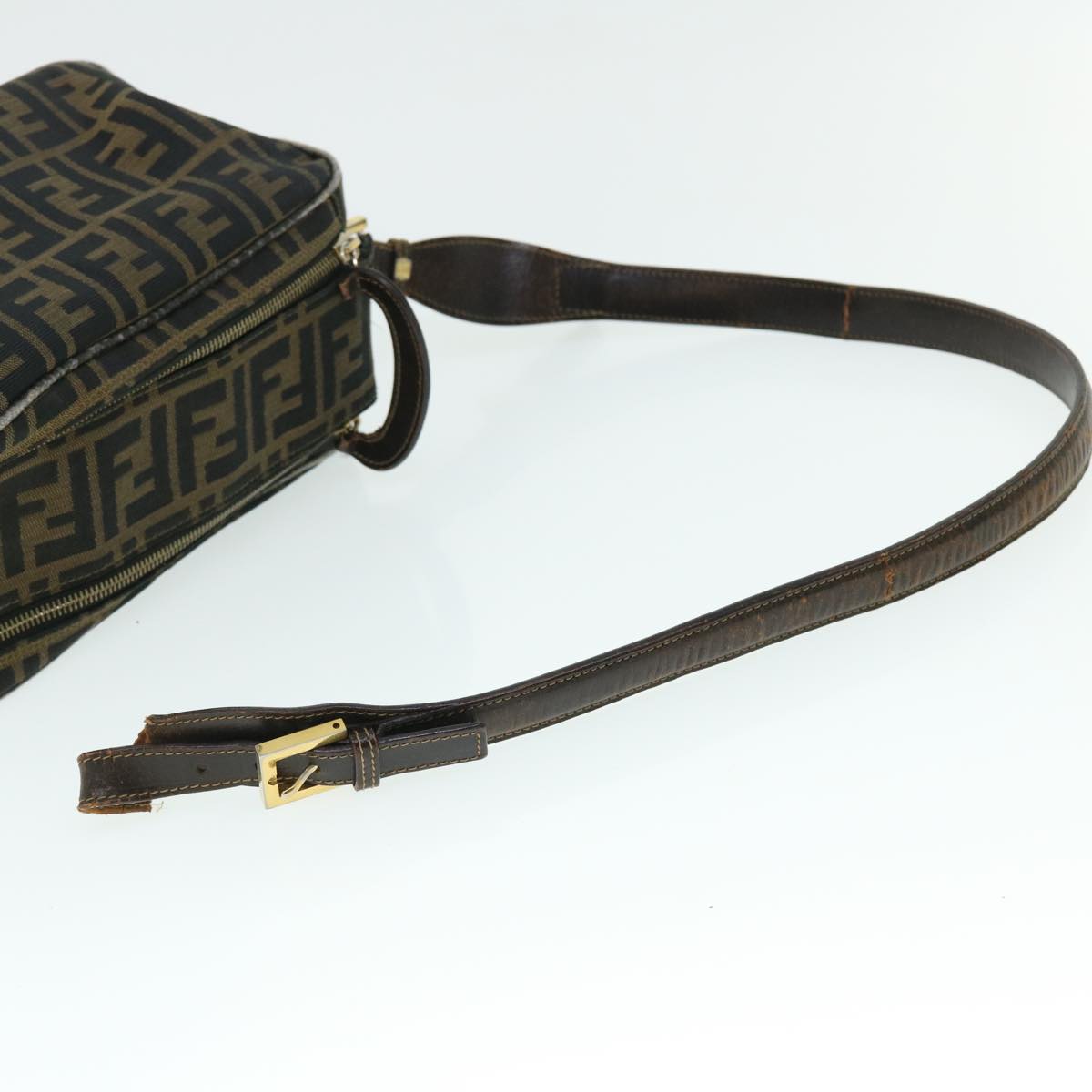 FENDI Zucca Canvas Shoulder Bag Nylon Leather Brown Black 50745