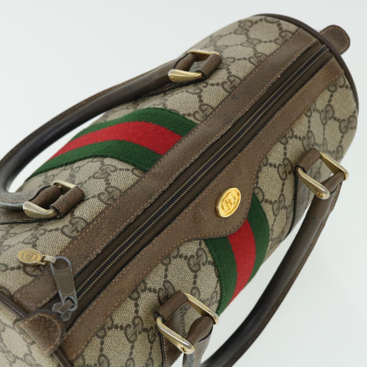 GUCCI GG Canvas Web Sherry Line Boston Bag Beige Red Green 39.02.006 50772