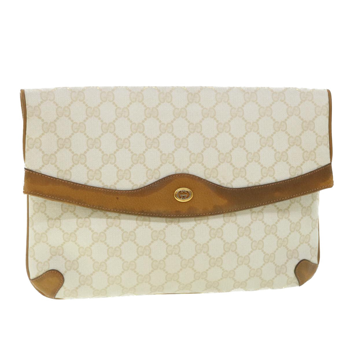 GUCCI GG Canvas Clutch Bag PVC Leather White 156.02.075 50774