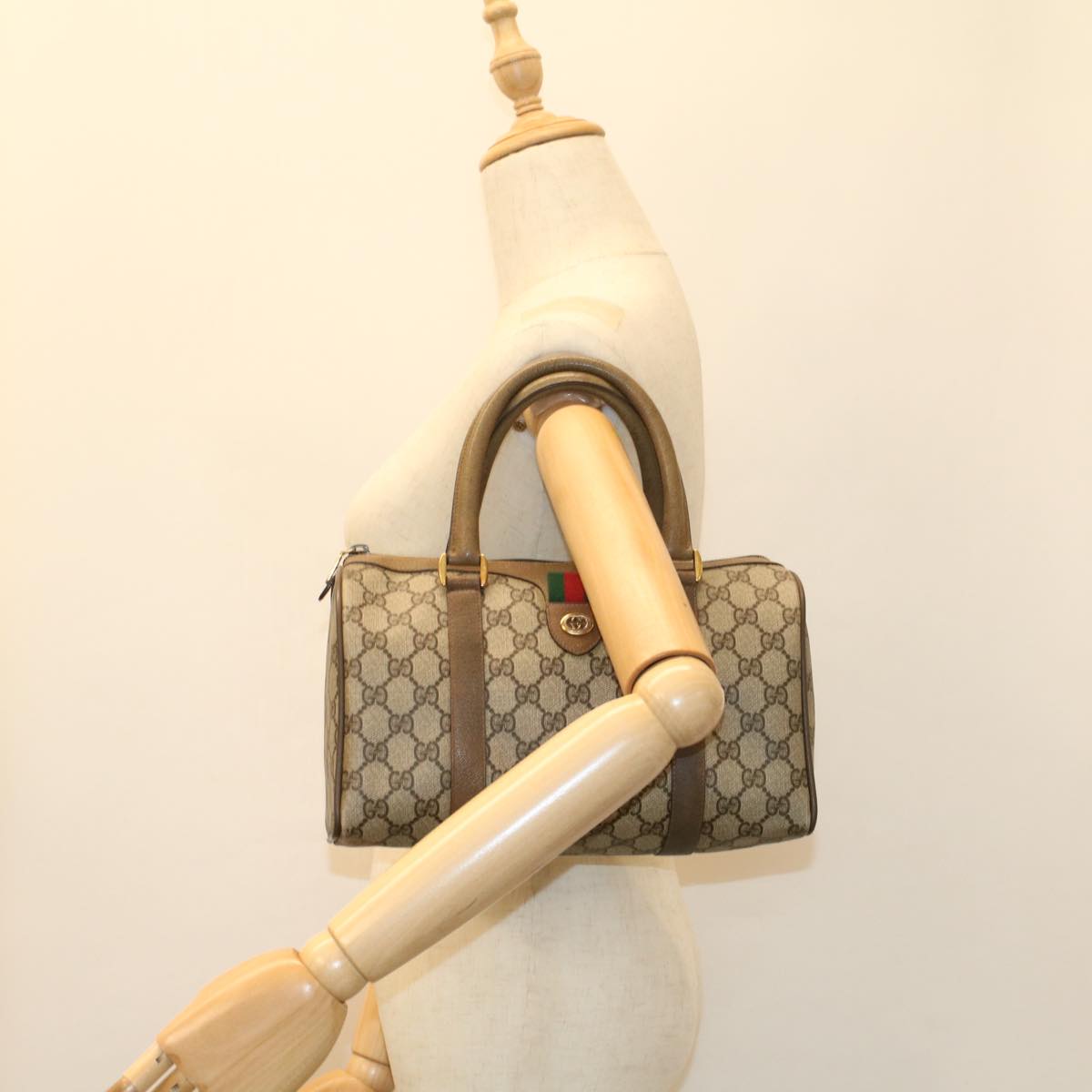 GUCCI GG Canvas Web Sherry Line Boston Bag Beige Red Green 116.02.006 50790