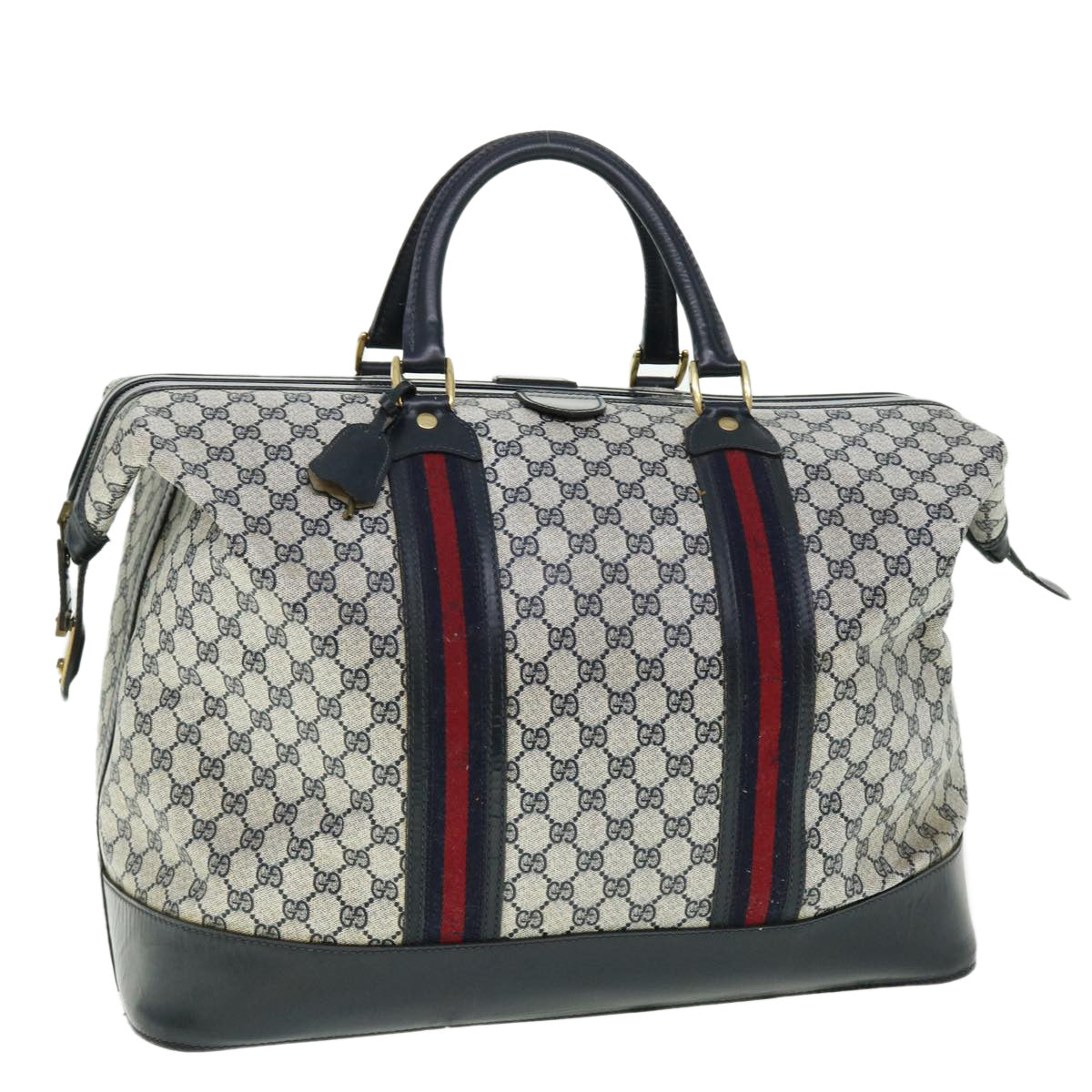 GUCCI GG Canvas Sherry Line Boston Bag PVC Leather Gray Red Navy 50793
