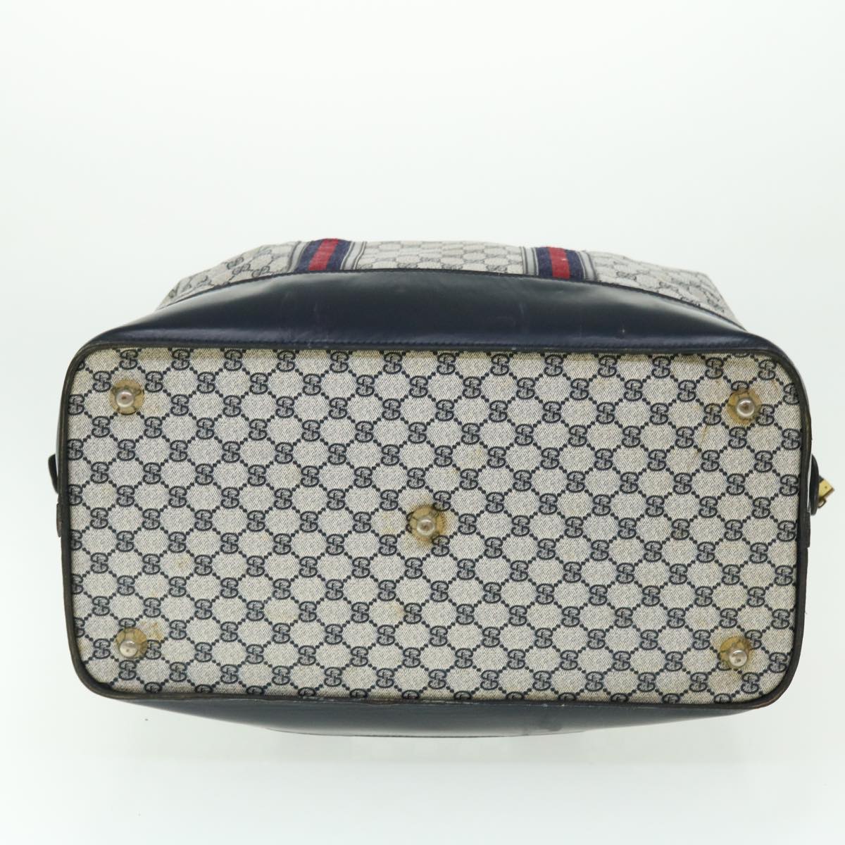 GUCCI GG Canvas Sherry Line Boston Bag PVC Leather Gray Red Navy 50793