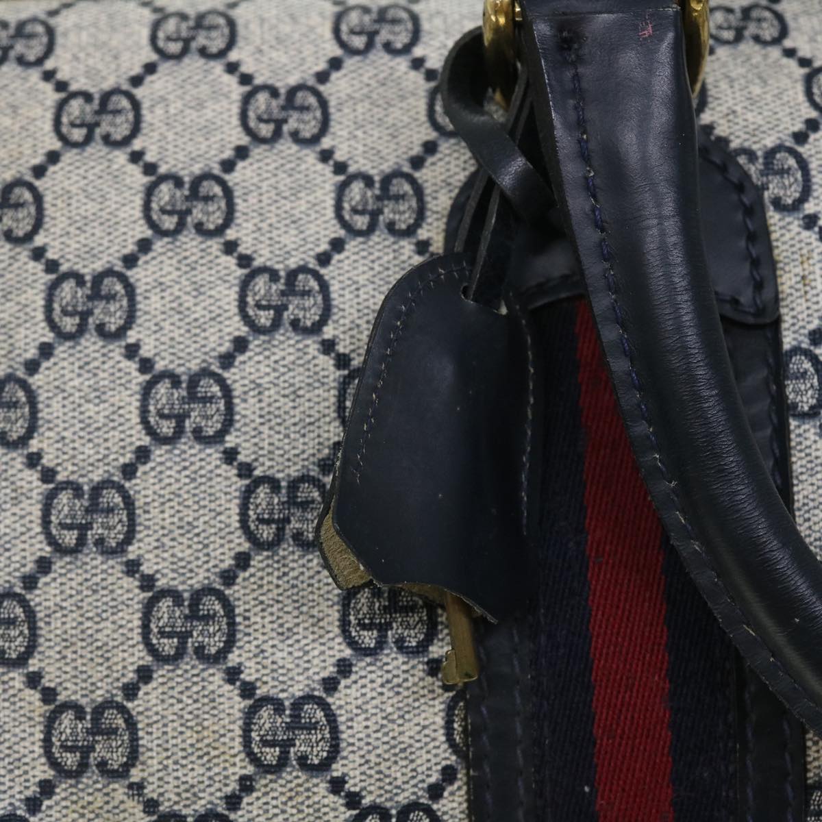 GUCCI GG Canvas Sherry Line Boston Bag PVC Leather Gray Red Navy 50793