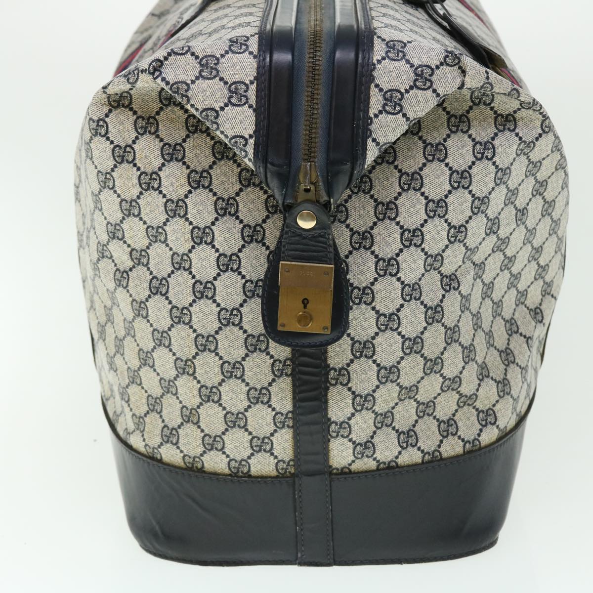 GUCCI GG Canvas Sherry Line Boston Bag PVC Leather Gray Red Navy 50793