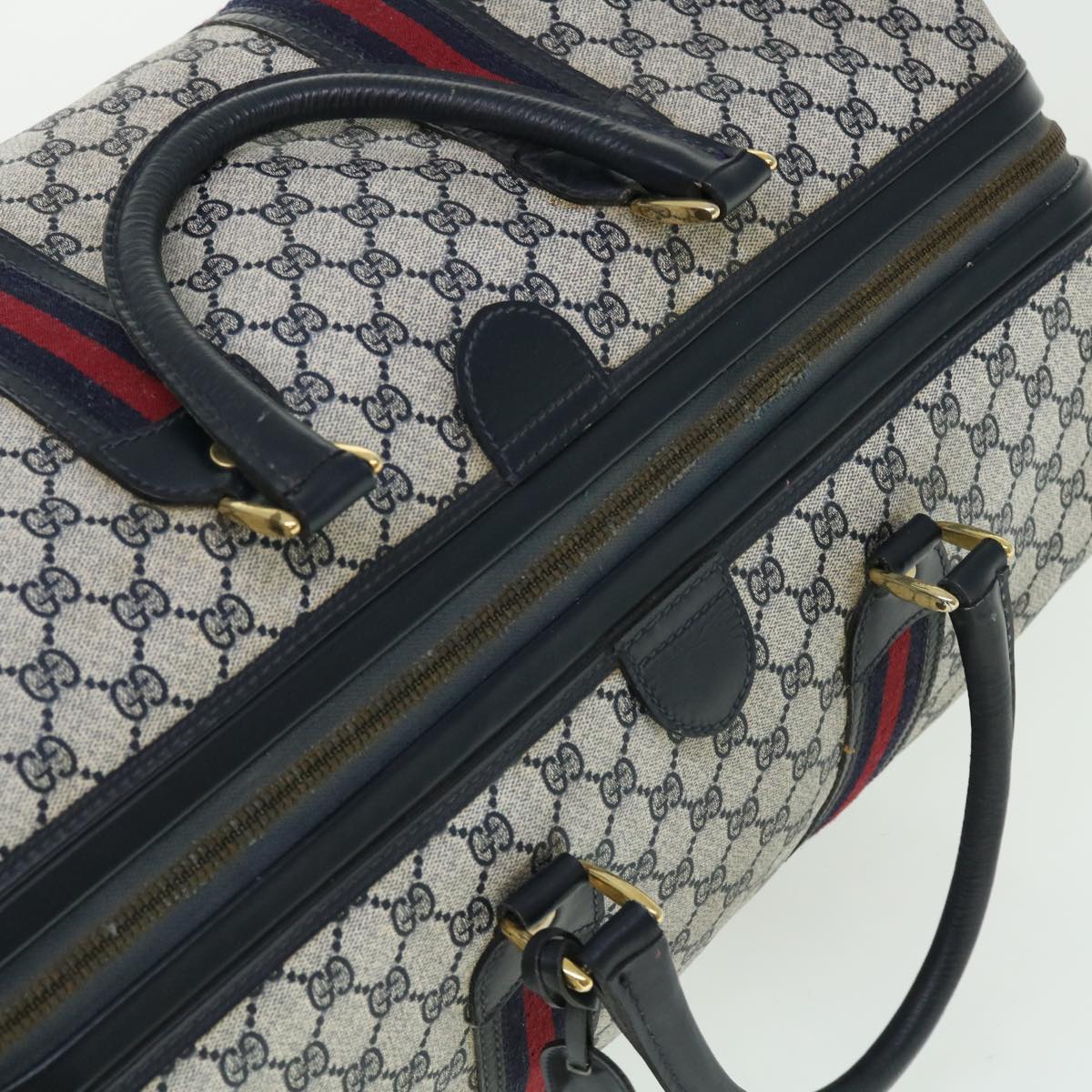 GUCCI GG Canvas Sherry Line Boston Bag PVC Leather Gray Red Navy 50793