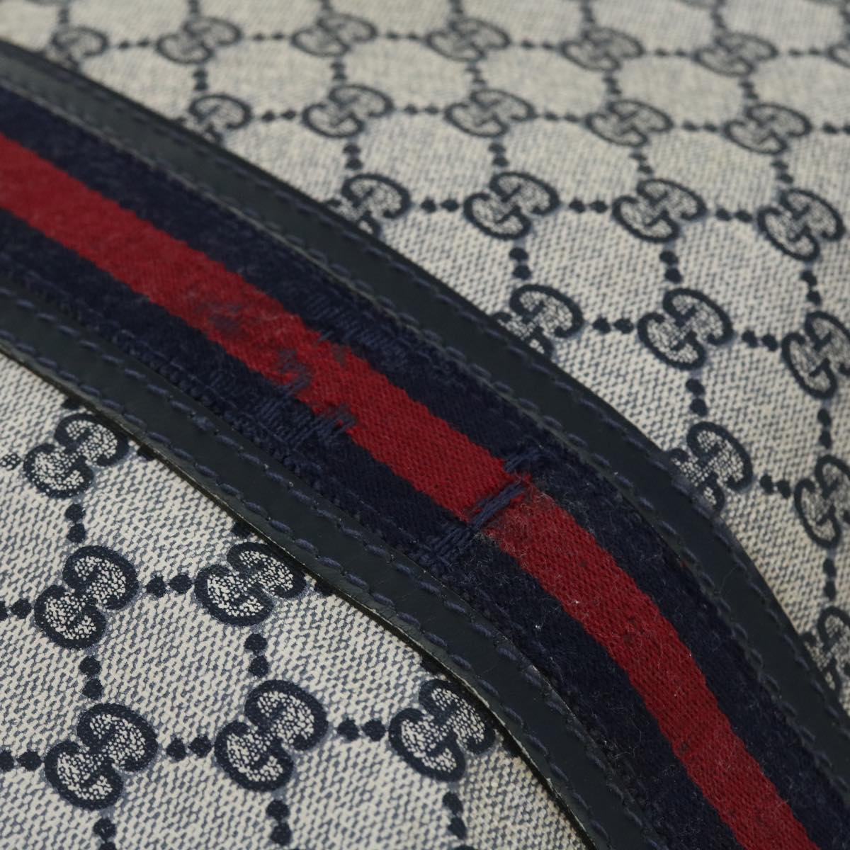 GUCCI GG Canvas Sherry Line Boston Bag PVC Leather Gray Red Navy 50793