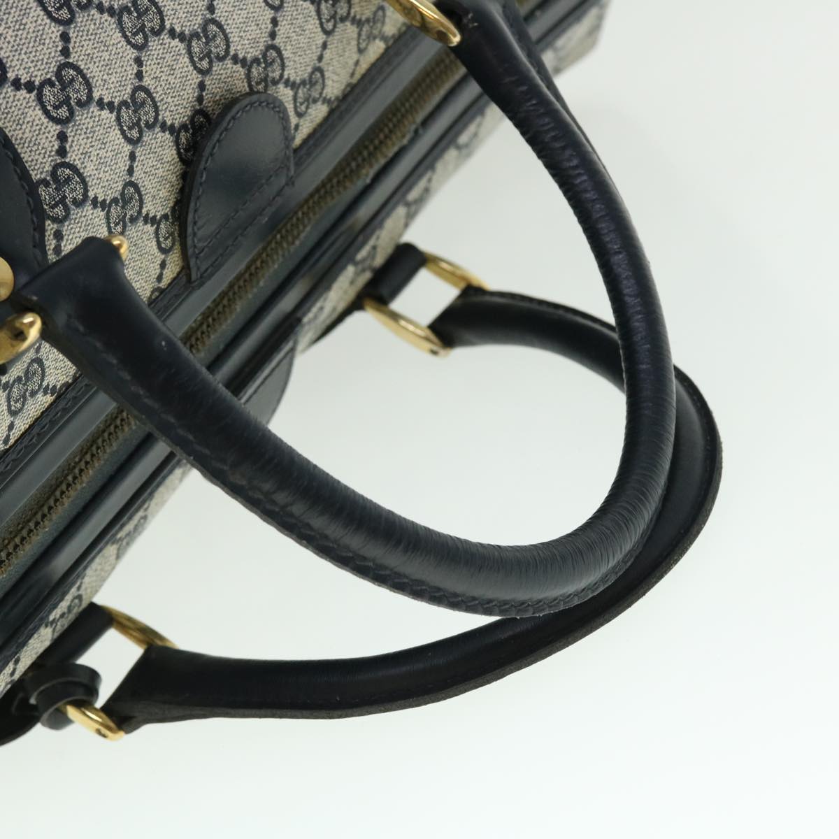 GUCCI GG Canvas Sherry Line Boston Bag PVC Leather Gray Red Navy 50793