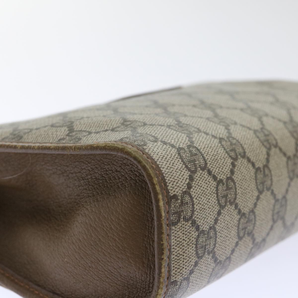 GUCCI GG Canvas Web Sherry Line Clutch Bag PVC Leather Beige Red 50794