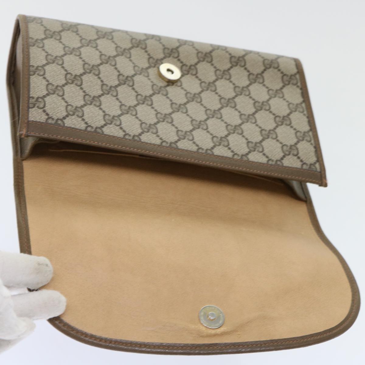 GUCCI GG Canvas Web Sherry Line Clutch Bag PVC Leather Beige Red 50794